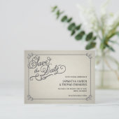 Carte Postale Faire-part Enregistrez la date - Teinte rustique crème (Debout devant)