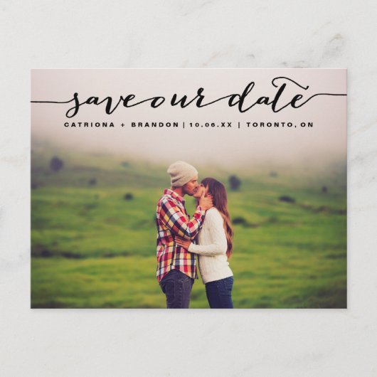 Carte Postale Faire-part Enregistrez notre date Photo Écriture Manuscrite N (Devant)