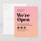 Carte Postale Faire-part Enseigne Ouvert Entreprise Dégradé Rose Orange Cou (Devant / Derrière)