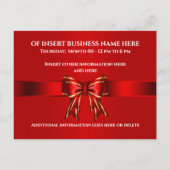 Carte Postale Faire-part Entreprise grand ouverture rouge ruban or arc VIP (Dos)