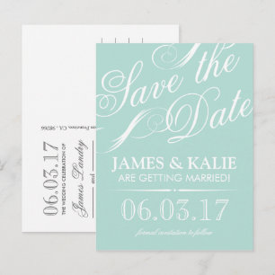 Carte Postale Faire-part Épargnez la Date de Mariage Script Vintage Mint