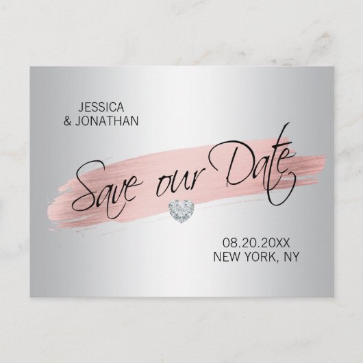 Carte Postale Faire-part Épargnez notre date de mariage en or rose métallis (Devant)