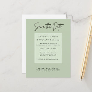 Carte Postale Faire-part Épingle de mariage minimal vert sauge Enregistrez