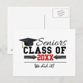 Carte Postale Faire-part Équipement de graduation noir et rouge (Devant / Derrière)