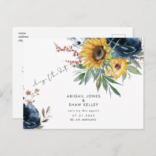 Carte Postale Faire-part Essayons de nouveau cette tournesol Date de change (Devant / Derrière)