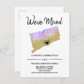 Carte Postale Faire-part *~* ÉTAT CONNECTICUT Paillettes Violet Déménagemen (Devant / Derrière)