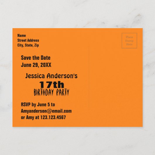 Carte Postale Faire-part Été Ethnique 17e anniversaire Enregistrer la date (Dos)