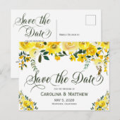 Carte Postale Faire-part Été jaune floral mariage save the date (Devant / Derrière)