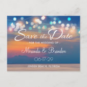 Carte Postale Faire-part Eté moderne Sunset String Lights Beach Wedding (Devant)