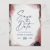 Carte Postale Faire-part Éthérée Burgundy & Navy Mariage Épargnez la Date (Devant)