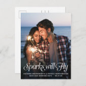 Carte Postale Faire-part Étincelles voleront Typographie Mariage Enregistre (Devant / Derrière)