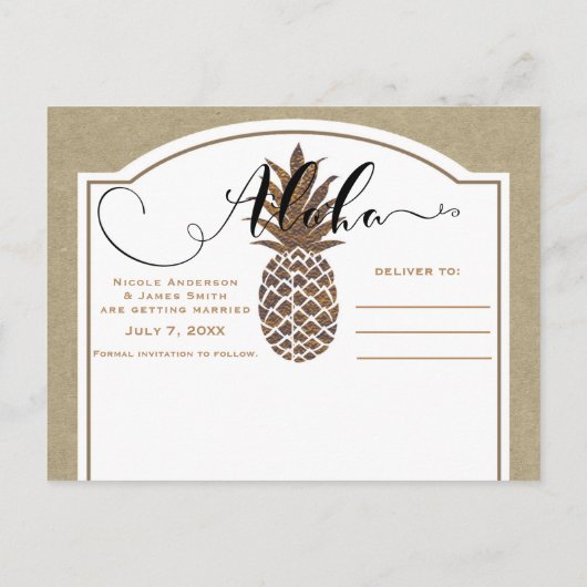 Carte Postale Faire-part Étiquette de mise en garde Kraft Pineapple Bronze (Dos)