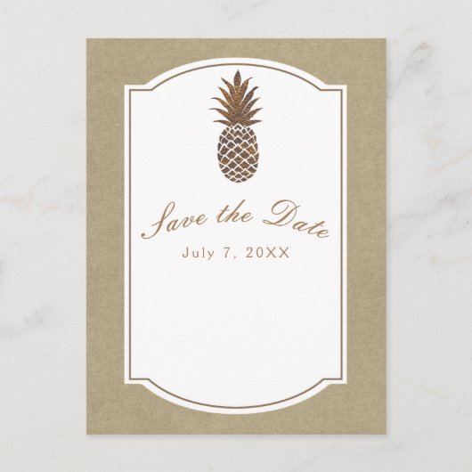 Carte Postale Faire-part Étiquette de mise en garde Kraft Pineapple Bronze (Devant)