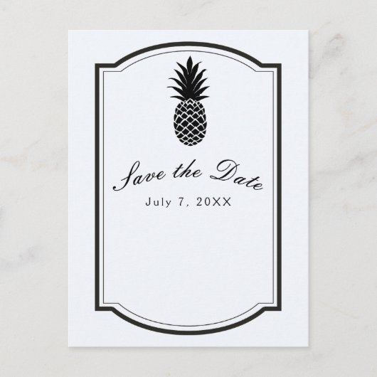 Carte Postale Faire-part Étiquette de sauvegarde de l'Ananas Tropical Noir (Devant)
