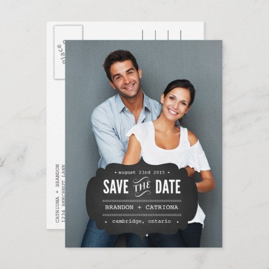 Carte Postale Faire-part Étiquette de tableau de bord rustique | Enregistre (Devant / Derrière)