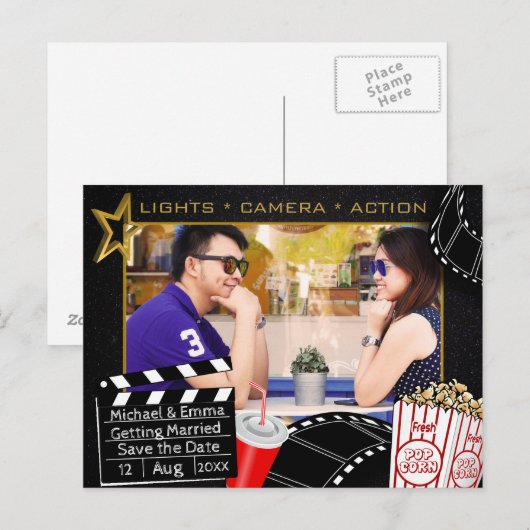 Carte Postale Faire-part Étoile de cinéma personnalisée Enregistrer la date (Devant / Derrière)