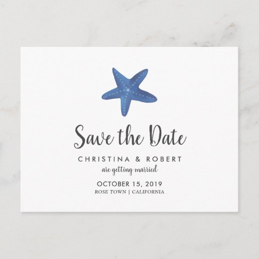 Carte Postale Faire-part Étoile de mer | Enregistrement mariage océanique (Devant)