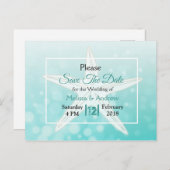 Carte Postale Faire-part Étoile de mer sarcelle Mariage thème plage Enregis (Devant / Derrière)