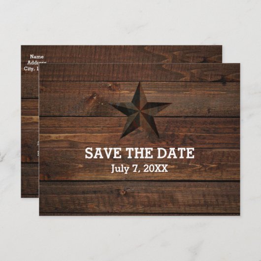 Carte Postale Faire-part Étoile rustique occidentale en bois rustique, Enre (Devant / Derrière)