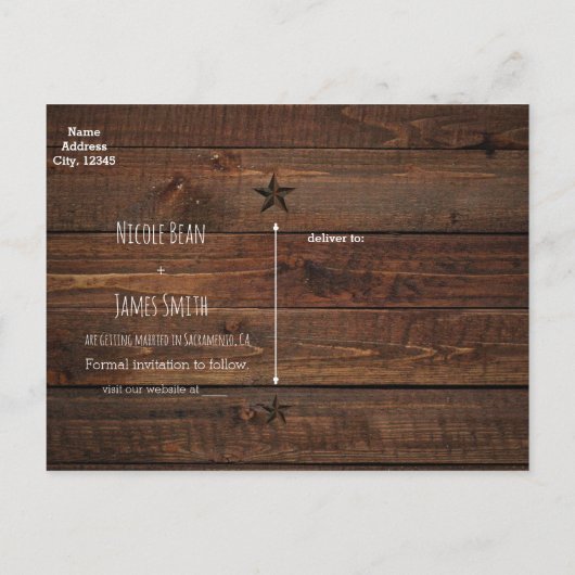 Carte Postale Faire-part Étoile rustique occidentale en bois rustique, Enre (Dos)