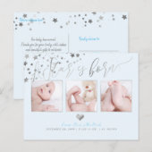 Carte Postale Faire-part Étoiles argentées fausses PixDezines/Annonce de na (Devant / Derrière)