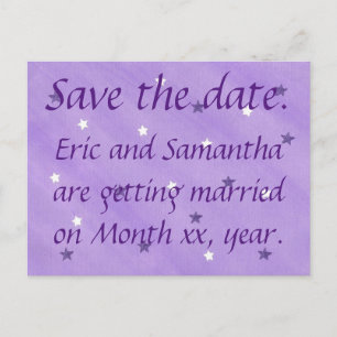 Carte Postale Faire-part Étoiles violettes et blanches Enregistrer la date