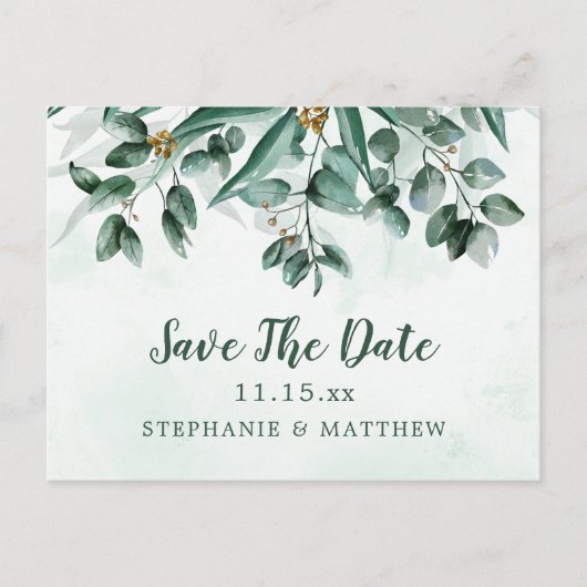 Carte Postale Faire-part Eucalyptus Aquarelle Mariage Enregistrer La Date (Devant)