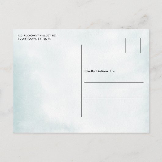 Carte Postale Faire-part Eucalyptus Bleu Poussiéreux Mariage Photo Enregist (Dos)