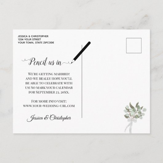 Carte Postale Faire-part Eucalyptus & Boho de verdure Mariage Enregistrer l (Dos)