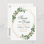 Carte Postale Faire-part Eucalyptus botanique vert Enregistrer la date Or (Devant / Derrière)