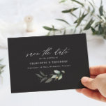 Carte Postale Faire-part Eucalyptus élégant mariage botanique enregistrer l<br><div class="desc">Eucalyptus non budget photo vert,  noir et or botanique étherial moderne mariage élégant enregistrer la date carte annonce</div>