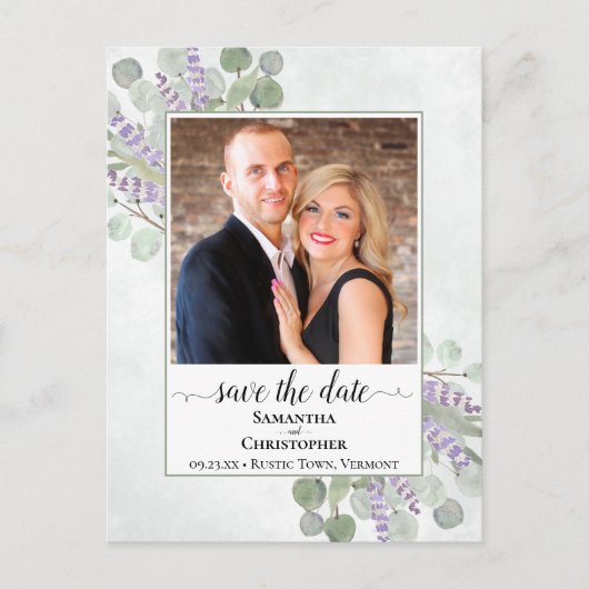 Carte Postale Faire-part Eucalyptus et Lavande Mariage Photo de sauvegarde (Devant)