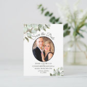 Carte Postale Faire-part Eucalyptus et Photo Mariage Blanc Enregistrez la D (Debout devant)