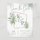 Carte Postale Faire-part Eucalyptus Feuille Gold Frame Mariage de verdure É (Devant)