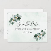 Carte Postale Faire-part Eucalyptus Feuilles Mariage Élégant Enregistrer La (Devant / Derrière)