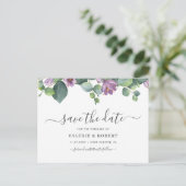 Carte Postale Faire-part Eucalyptus Floral Pourpre Save The Date (Debout devant)