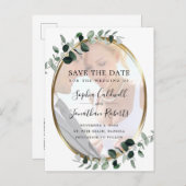 Carte Postale Faire-part Eucalyptus Gold Photo Wedding Enregistrer la date (Devant / Derrière)