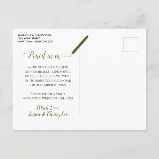 Carte Postale Faire-part Eucalyptus & Gold Pine Grey Mariage Enregistrer la (Dos)