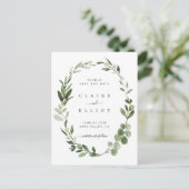 Carte Postale Faire-part Eucalyptus Green Foliage Wreath Enregistrer la dat (Debout devant)