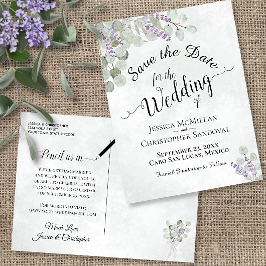 Carte Postale Faire-part Eucalyptus & Lavender Boho Wedding Enregistrer la