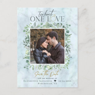 Carte Postale Faire-part Eucalyptus Marbre photo mariage Enregistrer la dat