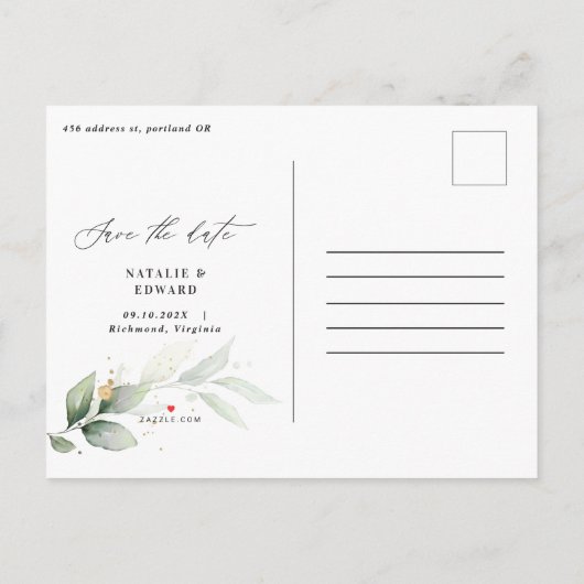 Carte Postale Faire-part Eucalyptus photo mariage élégant enregistrer la da (Dos)