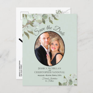 Carte Postale Faire-part Eucalyptus & Photo Mint Wedding Enregistrer la dat
