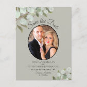 Carte Postale Faire-part Eucalyptus & Photo Sage Wedding Enregistrer la dat (Devant)