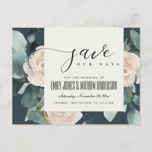CARTE POSTALE FAIRE-PART EUCALYPTUS ROSE BLUSH NAVY KRAFT ENREGISTRER LA DA