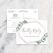 Carte Postale Faire-part Eucalyptus Rose géométrique Gold Foil Mariage RSVP