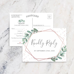 Carte Postale Faire-part Eucalyptus Rose géométrique Gold Foil Mariage RSVP