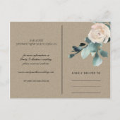 CARTE POSTALE FAIRE-PART EUCALYPTUS ROSE ROSE PÂLE BLEU MARINE KRAFT ÉCONOM (Dos)