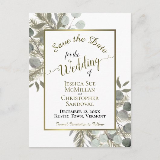 Carte Postale Faire-part Eucalyptus rustique & Mariage de pin Enregistrer l (Devant)