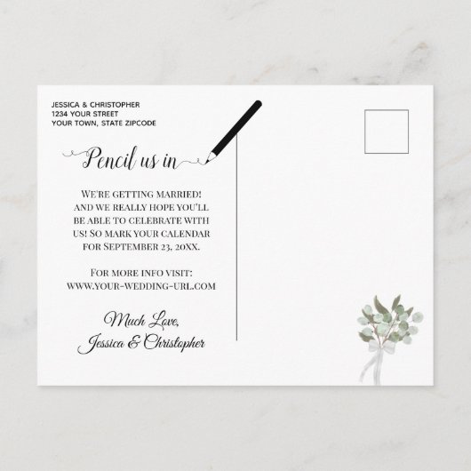 Carte Postale Faire-part Eucalyptus rustique & Mariage verdoyant Enregistre (Dos)